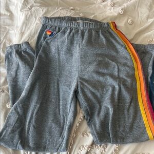 Aviator Nation Gray Sweatpants with Rainbow Stripe